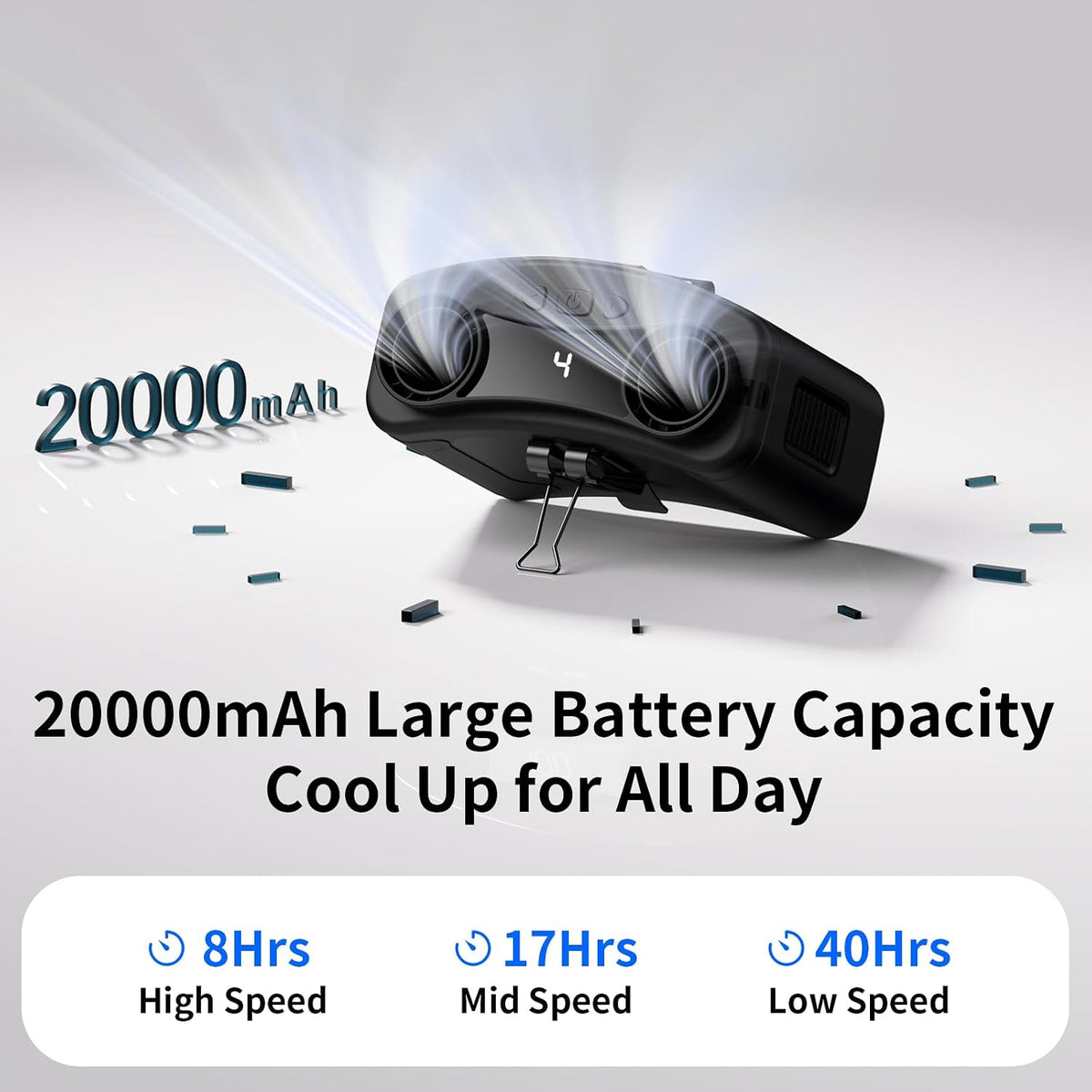 Socool 20000mAh Portable Waist Fan Clip on Wearable Belt Personal Fan Rechargeable, 40H Cooling Battery Operated with 10 Speeds & Dual Air Outlets, Neck Fans Hanging for Outdoor Jobsite Camping
