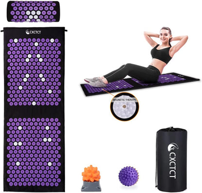 Extra Long Yoga Acupressure Mat Set,Massage Acupuncture Mat Large,Magnetic Mat Acupressure Body mat and Pillow for Neck Back Pain Relief(Grey)