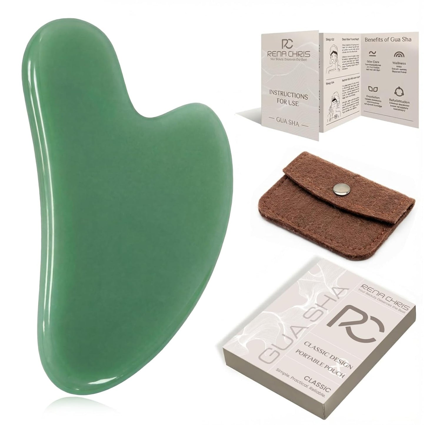 Rena Chris Gua Sha Facial Tools, Stainless Steel Guasha Tool for Acupuncture, Manual Massage Tool for Jawline Sculpting and Puffiness Reducing, Gua Sha Facial Massage Tool, Skin-Care Gift (Silver)