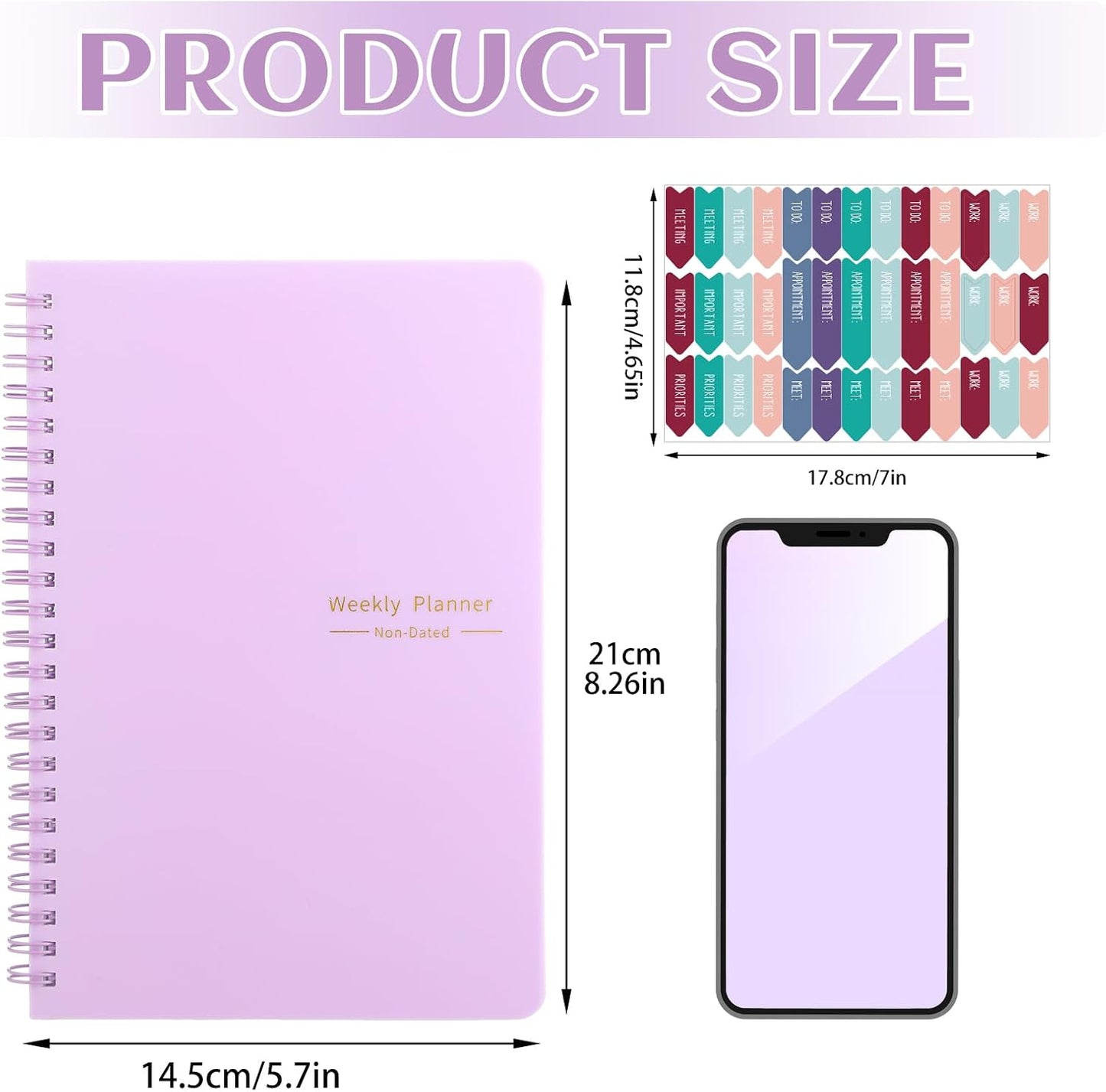 Undated Weekly Planner with Habit Tracker, 52 Weeks To Do List Notebook A5 Weekly Goal Planner with Spiral Binding & Stickers Home Work School Supplies for Women Girls 8.2" x 5.7" - Pink
