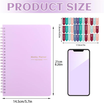 Undated Weekly Planner with Habit Tracker, 52 Weeks To Do List Notebook A5 Weekly Goal Planner with Spiral Binding & Stickers Home Work School Supplies for Women Girls 8.2" x 5.7" - Pink