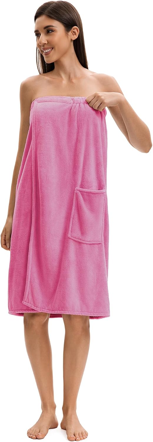 Towel Wrap For Women After Shower，Plush Bath Robe Female，Sauna Spa Wrap Around Towels With Pockets
