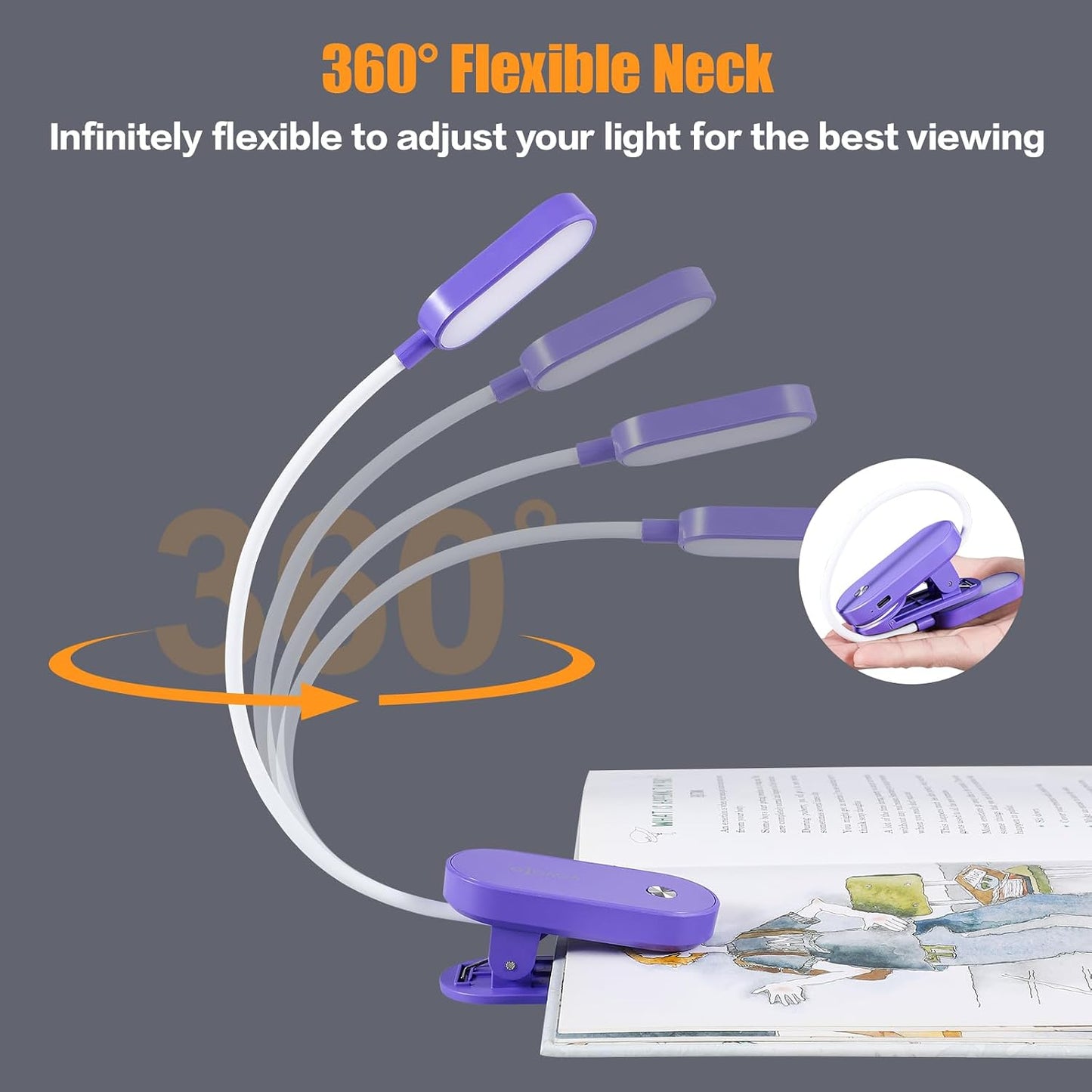 VAVOFO Rechargeable Book Light, 14 LEDs Eye Care Clip On Amber Reading Light for Bookworms Reading in Bed with 9 Colors 9 Brightness (White-Blue)