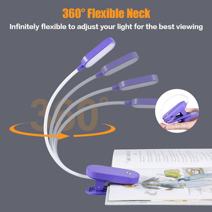 VAVOFO Rechargeable Book Light, 14 LEDs Eye Care Clip On Amber Reading Light for Bookworms Reading in Bed with 9 Colors 9 Brightness (White-Blue)