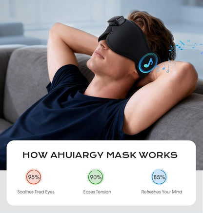 Sleep Mask with Headphones Bluetooth 5.4-3D Zero-Pressure Design AHUIARGY Adjustable Sleep Headphones 100% Light Blocking Sleep Headphones with White Noise Sounds Comfortable（Raven）