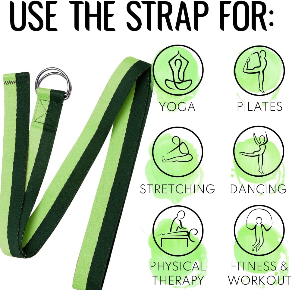 TECEUM 2 IN 1 Yoga & Mat Strap for Stretching – Cotton – 6/8/10 ft