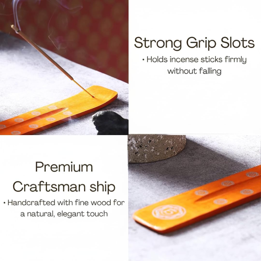 Bless-International Traditional-Handmade-Burner Wooden-Incense-Stick-Holder Ash-Catcher-Stand for-Aromatherapy-Meditation-Yoga (Incense Holder 10 inch(2 pcs))