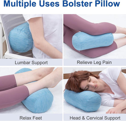 1 MIDDLE ONE Round Cylinder Bolster Pillow with Removable Velvet Cover, Tube Roll Cervical Pillow for Head, Neck, Back and Legs Support, 13"x 6", Blue