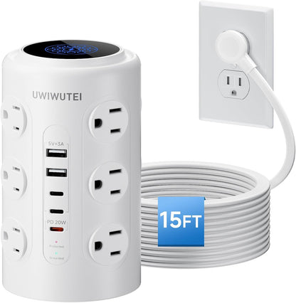 10FT Tower Power Strip with Dedicated 20W PD USB-C Port