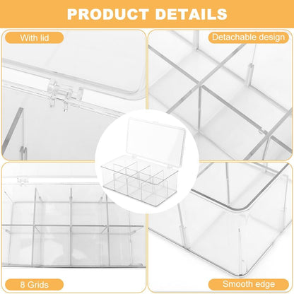 Clear Tea Bag Organizer with Lid, Stackable Storage Bin with Dividers