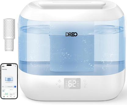 DREO 4L Smart Cool Mist Humidifiers for Bedroom HM311S Black | Top Fill, Quiet Sleep 28 dB, 36H Runtime for large room, Touch/APP/Voice Control, Nightlight, ideal for Baby, Plants, Nursery
