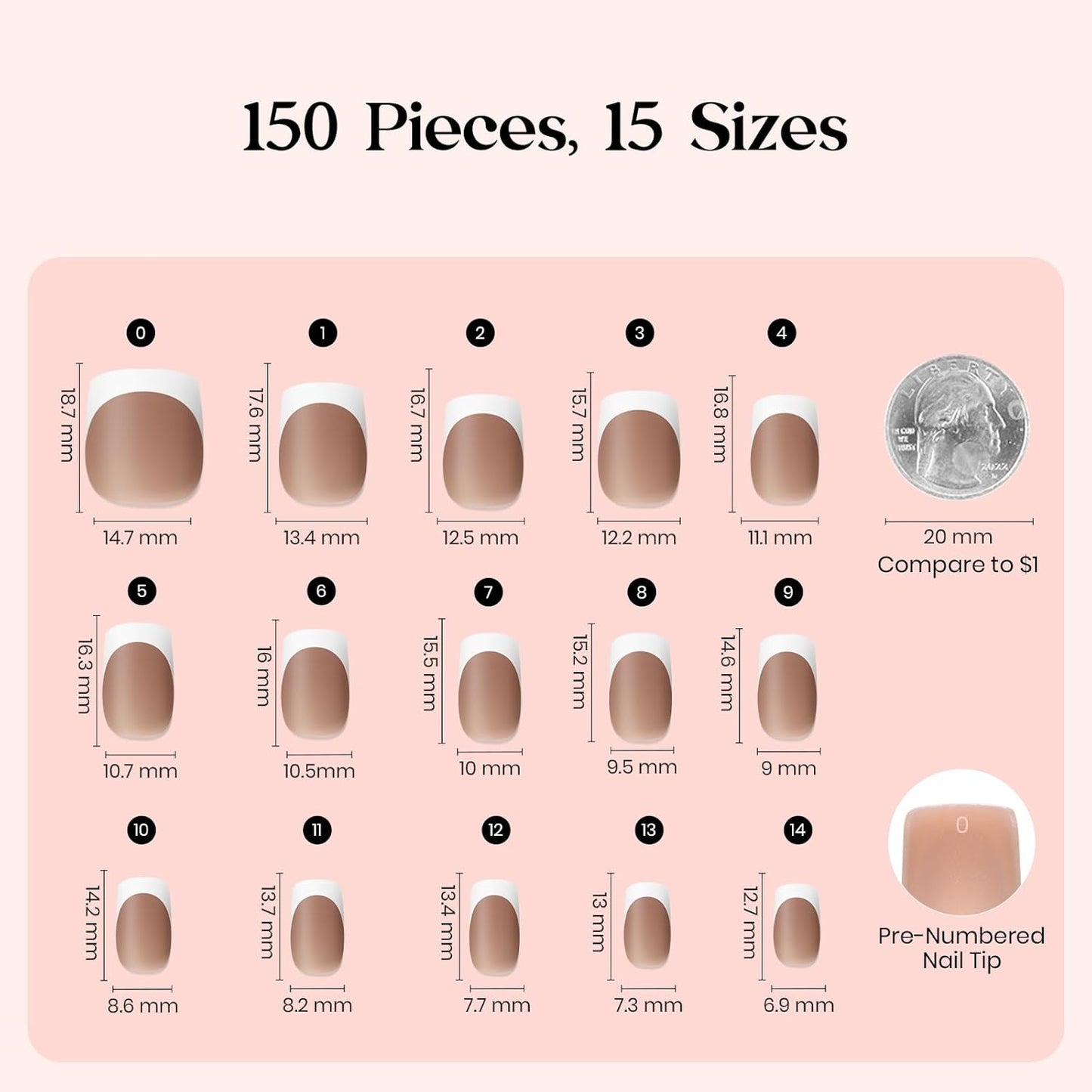 Beetles Press On Nail Kit-Short Square French Tip Press On Nails, 150Pcs Pink French Nail Tips with Nail Glue & Remover Builder Top Coat Nail Lamp, All-in-One DIY Fake Nails Gift for Women