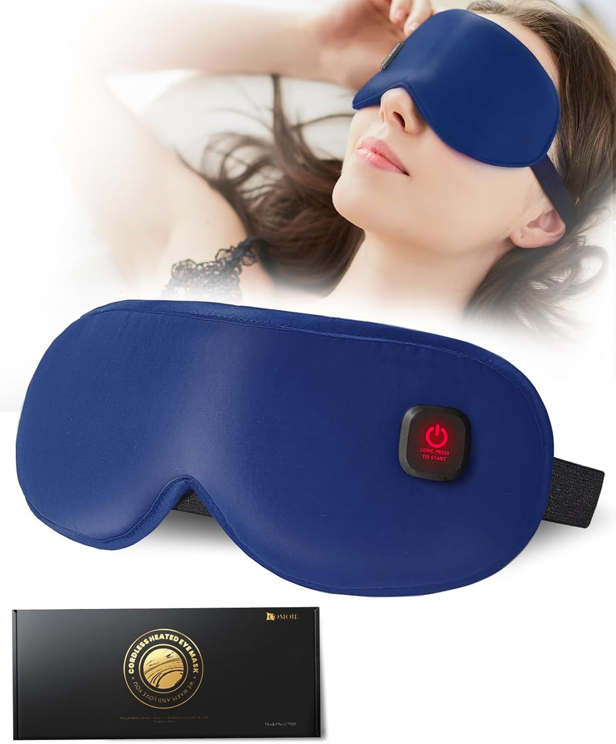 Cordless Heated Eye Mask for Dry Eye Relief, Improved Sleep, Electric Eye Heating Pad for Airplane Sleeping Travel,Washable(Navy)