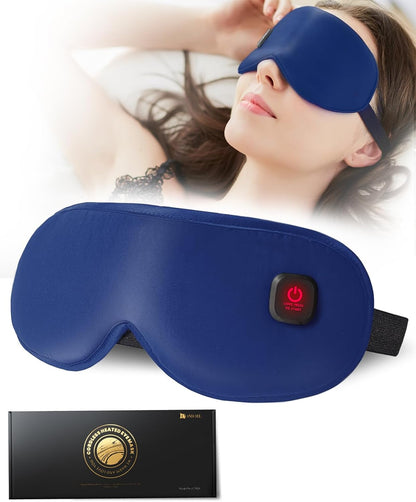 Cordless Heated Eye Mask for Dry Eye Relief, Improved Sleep, Electric Eye Heating Pad for Airplane Sleeping Travel,Washable(Navy)
