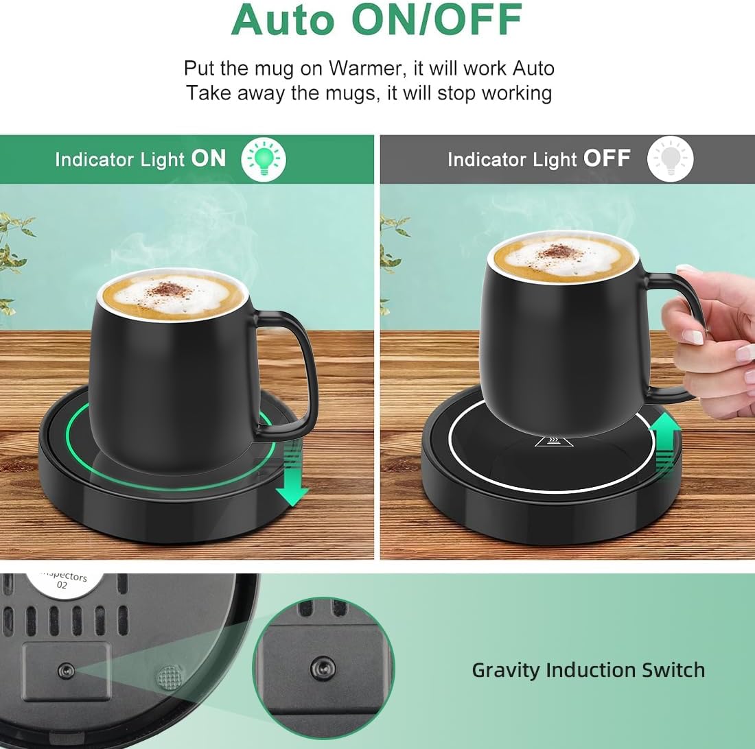 Coffee Mug Warmer, Electric Beverage Warmers for Office Home Desk Use, Smart Cup Warmer Thermostat Coaster for Hot Coffee Tea Espresso Milk Candle Wax with Gravity Switch Auto On/Off 135F