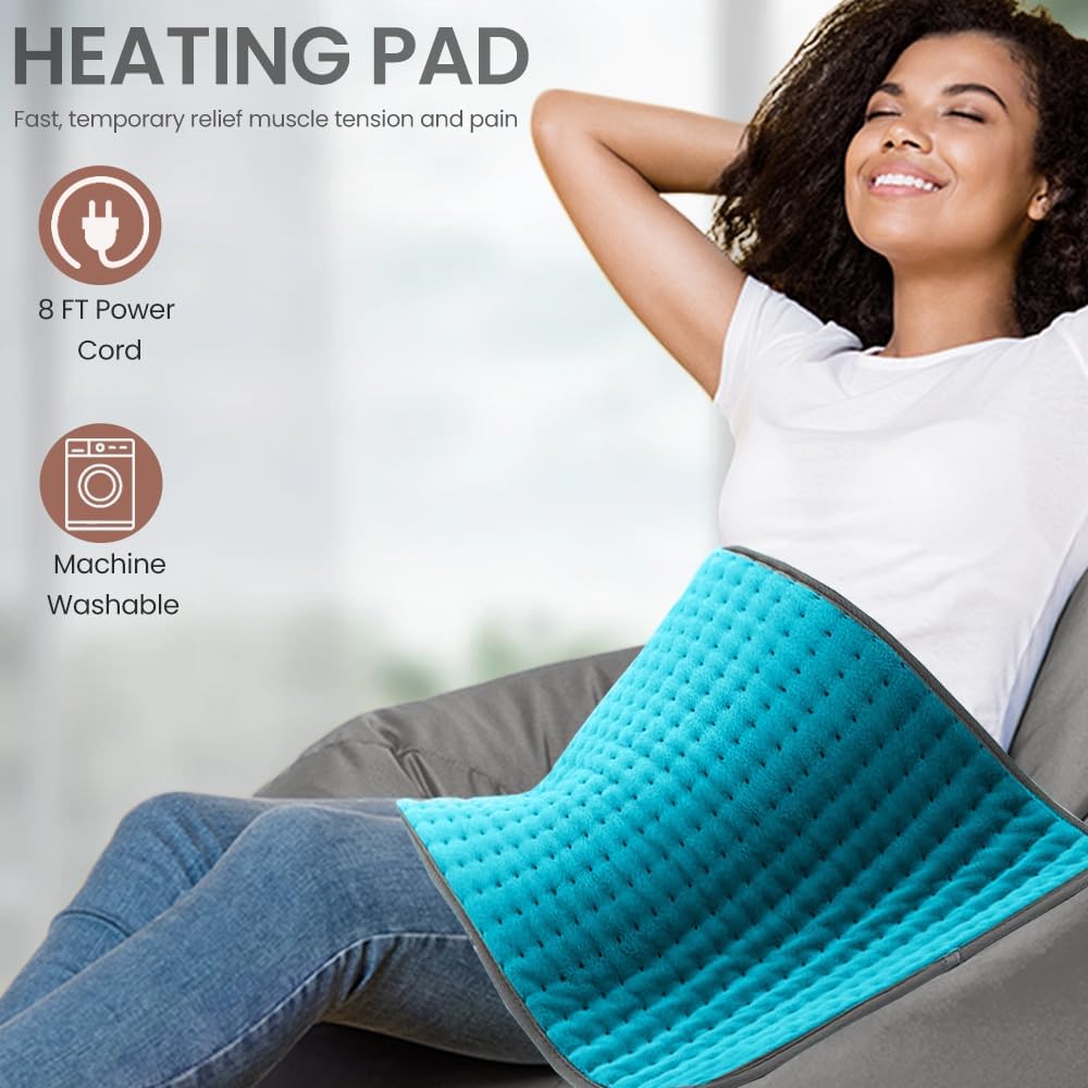 Heating Pad for Back Pain & Period Cramps Relief, 9 Heat Settings Electric Heating Pad for Neck & Shoulder, Auto Shut Off, Soft Machine Wash Fabric, Gifts for Mom, Women, 12''x24'', Gray