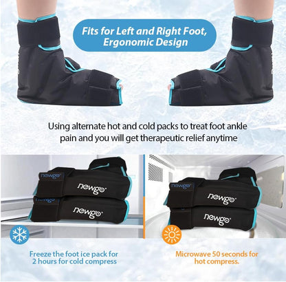 NEWGO Foot Ice Pack Wrap for Plantar Fasciitis Relief, 360° Full Coverage Reusable Gel Ice Boot for Heel & Ankle Pain, Cold Compression for Swelling, Achilles Tendonitis & Ankle Sprain- Black
