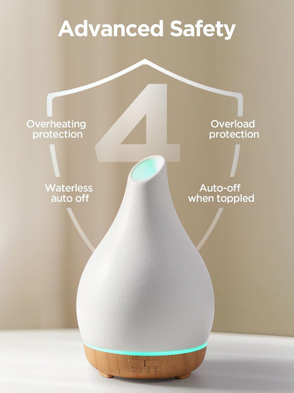 InnoGear Essential Oil Diffuser, 150ml Ceramic Diffuser Handcrafted Stone Aromatherapy Diffusers Ultrasonic Cool Mist Humidifier Vaporizer 2 Mist Modes Waterless for Home, White Vase-Shaped Ceramic