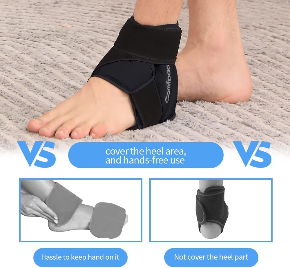 Comfpack Ankle Ice Pack Wrap for Swelling, FSA Eligible, Heel Ice Pack for Pain Relief, Hot Cold Therapy Cold Pack for Plantar Fasciitis, Achilles Tendonitis, Ankle Sprain, Foot Pain, Black