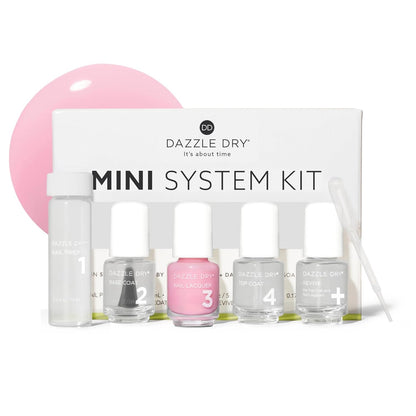Dazzle Dry Mini Kit 4 Step System - Prima Ballerina, a sheer and milky delicate pink that makes a beautiful French base. (5 Piece Kit / 5 Manicures)