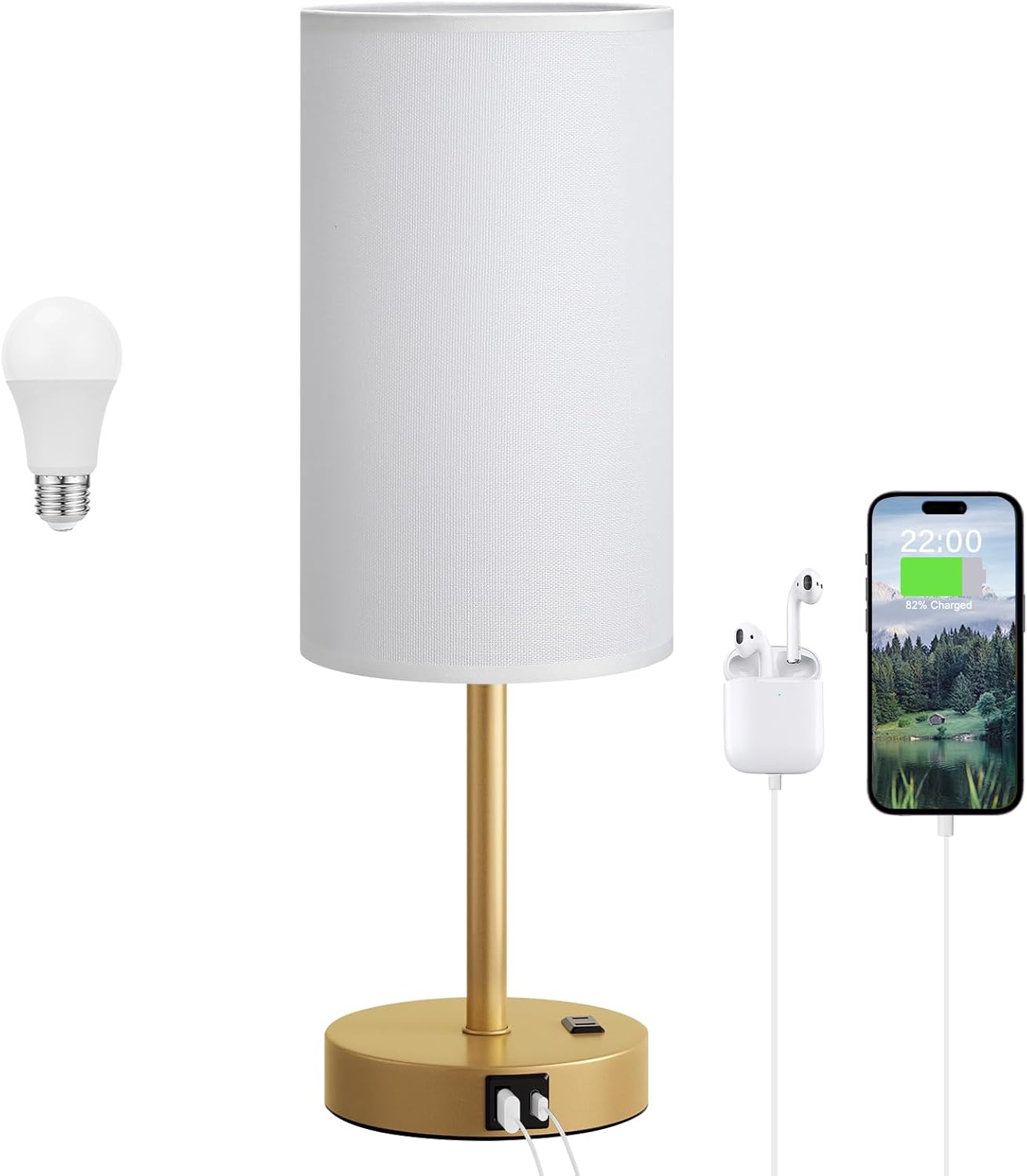 Dicoool Touch Bedside Table Lamp with USB - 3 Way Dimmable Wood Lamp for Bedroom Nightstand, Desk Lamp with Charging Station for Dorm, Living Room, Office, Kids Room, Small, 14in