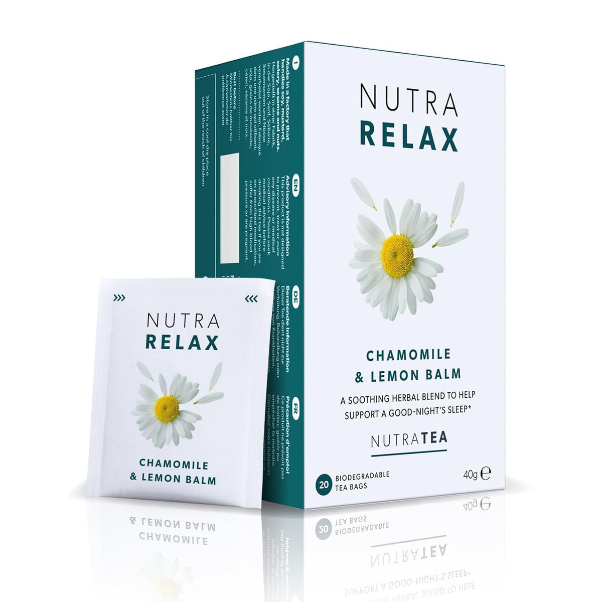 NUTRARELAX - Sleep and Calming Tea – Helps with Relaxation and Sleep – Includes Chamomile, Lemon Balm and Passionflower - 20 Enveloped Tea Bags - by Nutra Tea - Herbal Tea