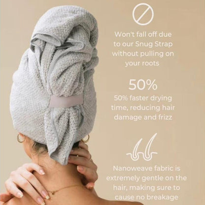 VOLO Hero Hair Towel – Ultra Soft Nanoweave™ Microfiber, Super Absorbent Quick Dry, Reduces Dry Time 50%, Anti-Frizz & Breakage, Secure Snug Strap, Large Wrap for All Hair Types - Luna Gray