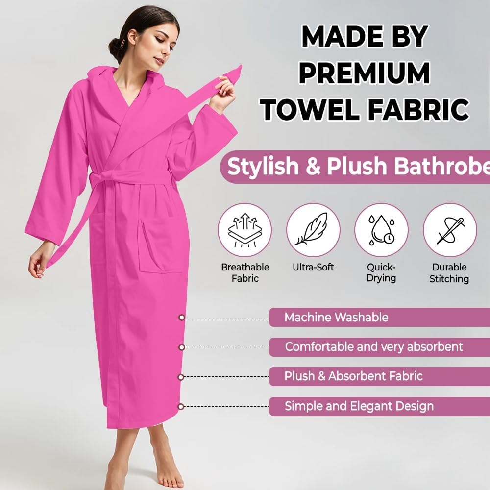 KAHAF COLLECTION Women Hooded 100% Cotton Terry Bathrobe, Soft Absorbent Quick Dry Robe for Spa, Shower & Home Wear
