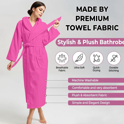 KAHAF COLLECTION Women Hooded 100% Cotton Terry Bathrobe, Soft Absorbent Quick Dry Robe for Spa, Shower & Home Wear