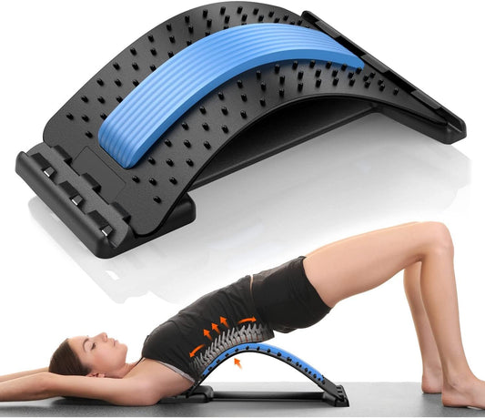 Back Stretcher Magnetotherapy Multi-Level Adjustable Massager Waist Neck Fitness Lumbar Cervical Spine Support Pain Relief (Purple)
