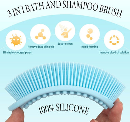 PQRUU 3 Pack Silicone Body Scrubber, Exfoliating Soft Loofah Bath Body Scrubbers for Use in Shower, Exfoliating Body Scrubber Fit for All Kinds of Skin, Rapid Foaming Black+Blue+Pink