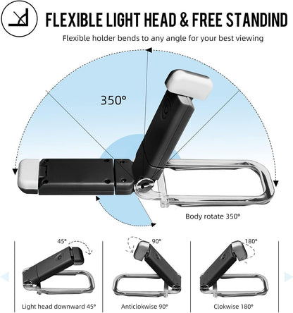 EGWASER Book Reading Light, Portable USB Rechargeable LED Clip on Book Lights for Reading in Bed, 3 Brightness Adjustable Dimmable Bookmark Light for Eye-Protection, Reading Lamp (White)