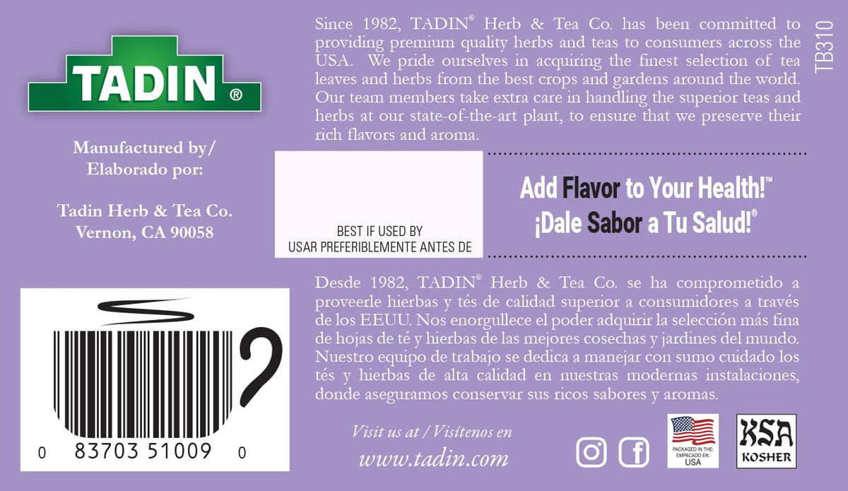 Tadin Passion Flower Herbal Tea, Caffeine Free, 24 Tea Bags Per Box, Pack of 6 Boxes Total