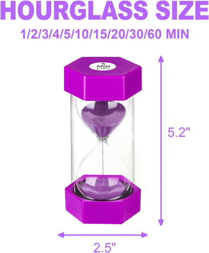 Sand Timers for Kids, 1/2/3/5/10/30 Minutes Acrylic Hourglass Sand Clock, Colorful Plastic Sand Watch Hour Glass Sandglass for Classroom, Games, Kitchen (Pack of 6)