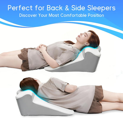 Bed Wedge Pillow for Sleep Apnea, Acid Reflux& Snoring Relief, Post-Surgery Recovery Pillow with Ergonomic 3-in-1 Certified Memory Foam for Back, Neck& Head Support (Pearl White)