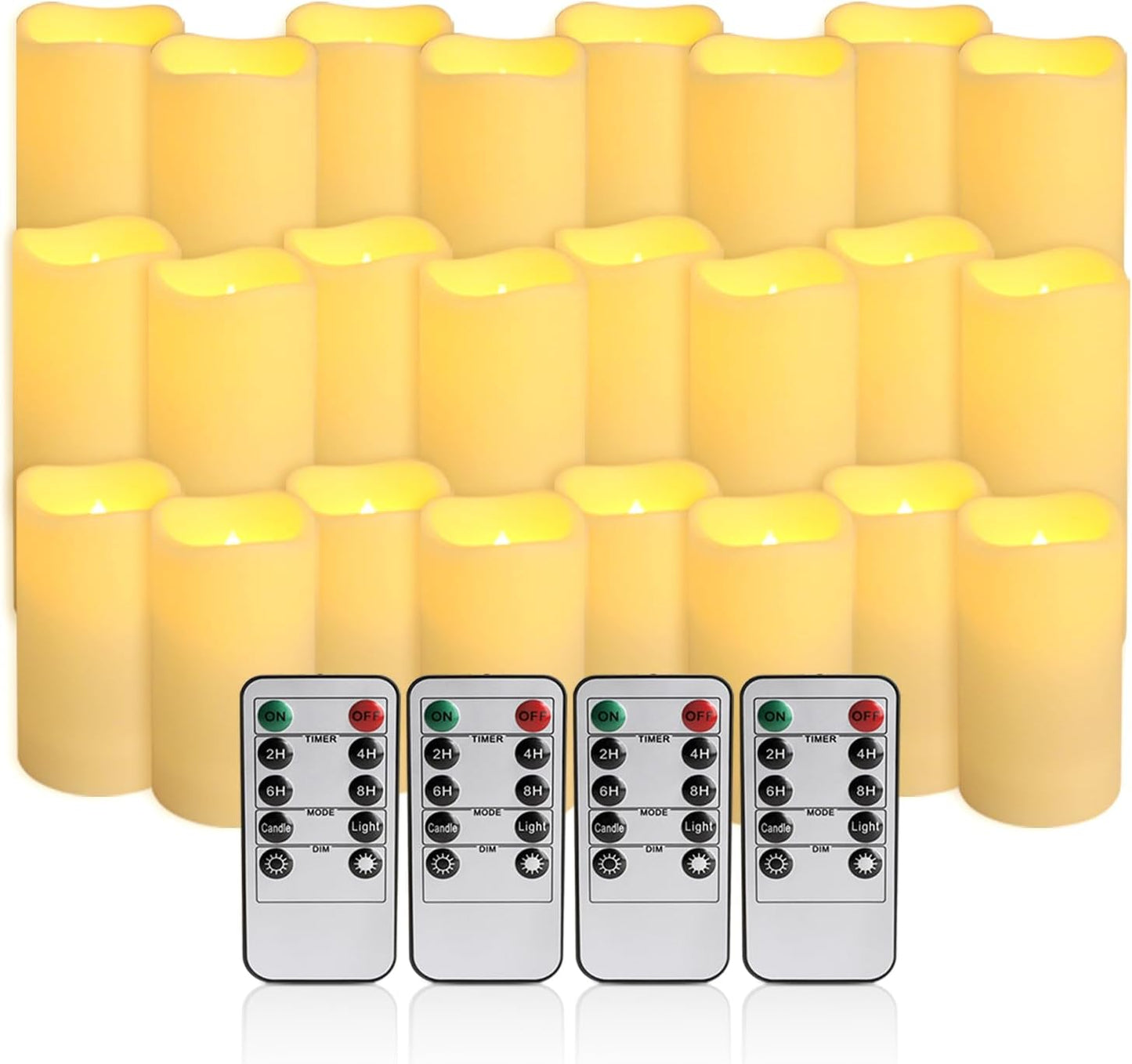 24 Pcs LED Flameless Candles with Remote, 3D Flickering Flame & LED String Lights, Acrylic Clear Cylinder, Timer Function, Romantic Ambience for Home Decor, Party, Wedding (Ivory).