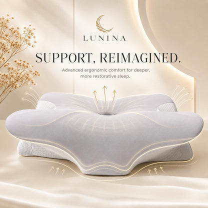 LUNINA Cervical Pillow for Neck Support, Memory Foam Contour Pillow | CertiPUR-US Certified, Medium-Firm Support