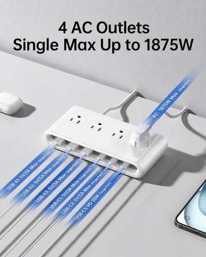 10-in-1 Power Strip with USB C Ports, 35W USB, 4 AC & 6 USB Ports