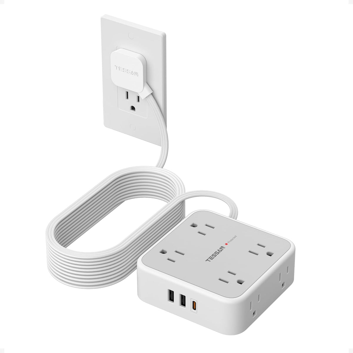 TESSAN Surge Protector Power Strip with 900J Surge Protection, 5 Ft, Grey