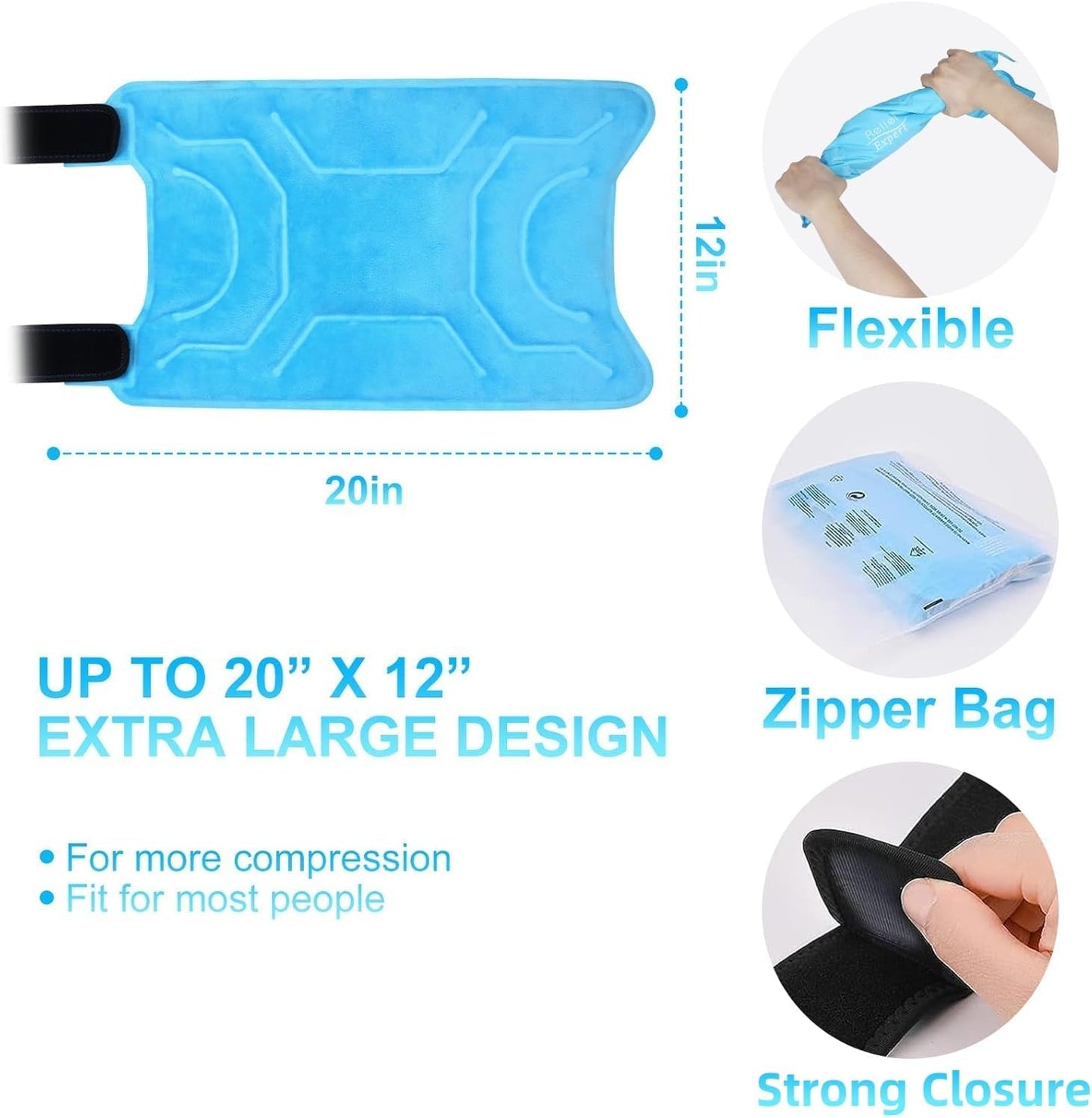 Relief Expert Knee Ice Pack Wrap Around Entire Knee, Large Ice Pack for Leg Soothing Discomfort, Reusable Ice Wraps with Cold Compress for Musclar Relaxation, Post-Workout Recovery,L
