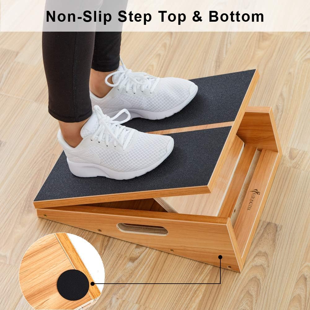 StrongTek Professional Wooden Slant Board, Adjustable Incline Board, and Calf Stretcher, Stretch Board - Extra Side-Handle Design for Portability, Full-Coverage