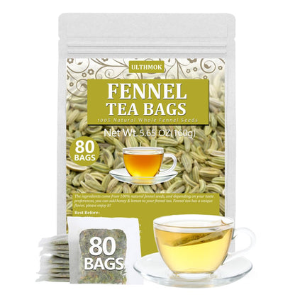 Premium Fennel Tea Bags, 80 Tea Bags. Made with Natural Whole Fennel Seeds, Caffeine Free & No Additives.