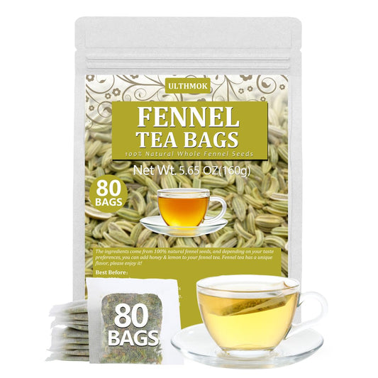 Premium Fennel Tea Bags, 80 Tea Bags. Made with Natural Whole Fennel Seeds, Caffeine Free & No Additives.