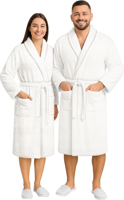 Pearl Linens Cotton Terry Shawl Collar Bathrobe - Soft, Lightweight & Absorbent Unisex Spa Robe for Women & Men - 1 Piece