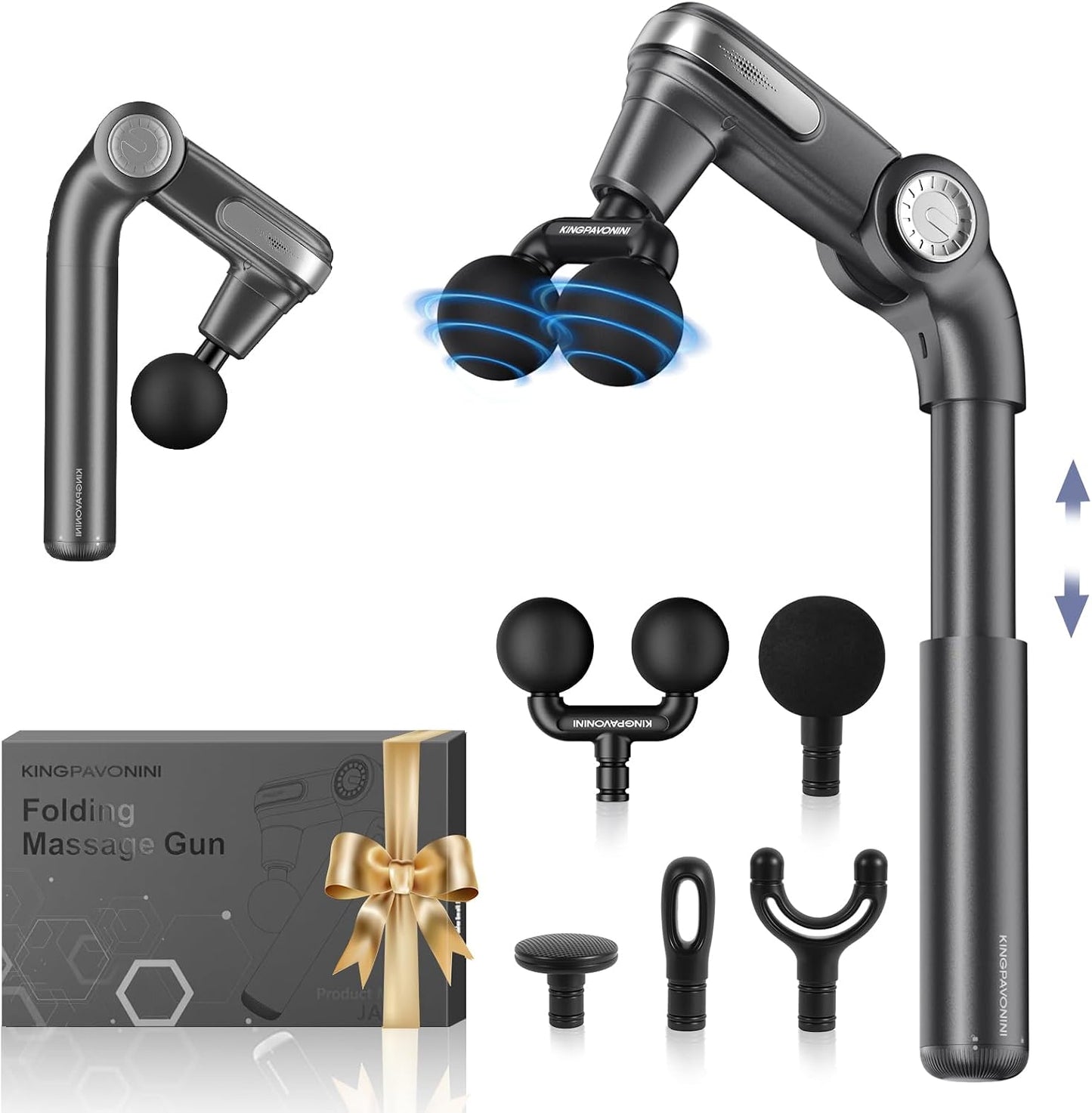 KingPavonini Foldable Massage Gun Deep Tissue, Grey, Model JA-G7