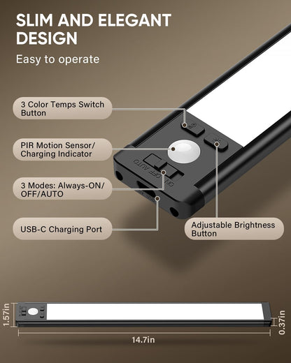 MCGOR 10inch Under Cabinet Lighting, Wireless Motion Sensor Light