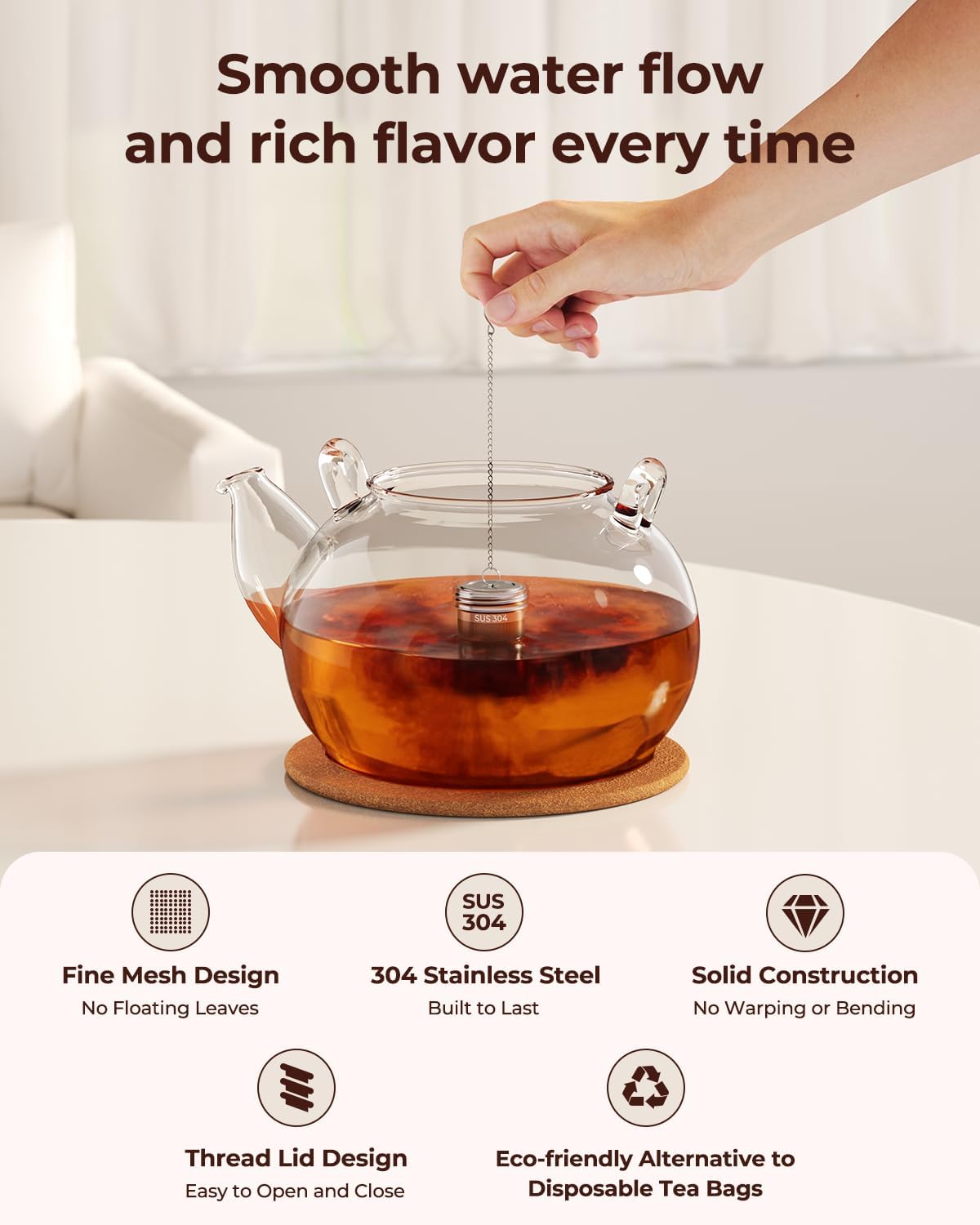 2 Pack Reinmoson Large Tea Infuser for Loose Tea & Spice Infuser for Cooking, 2.1” x 2.9” Extra Fine Mesh Large Tea Strainers, 304 Stainless Steel Loose Leaf Tea Steeper for Black Tea, Rooibos, etc