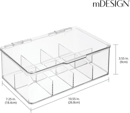 mDesign Tea Bag Single Serve Pouch Divided Box Holder Organizer, Clear