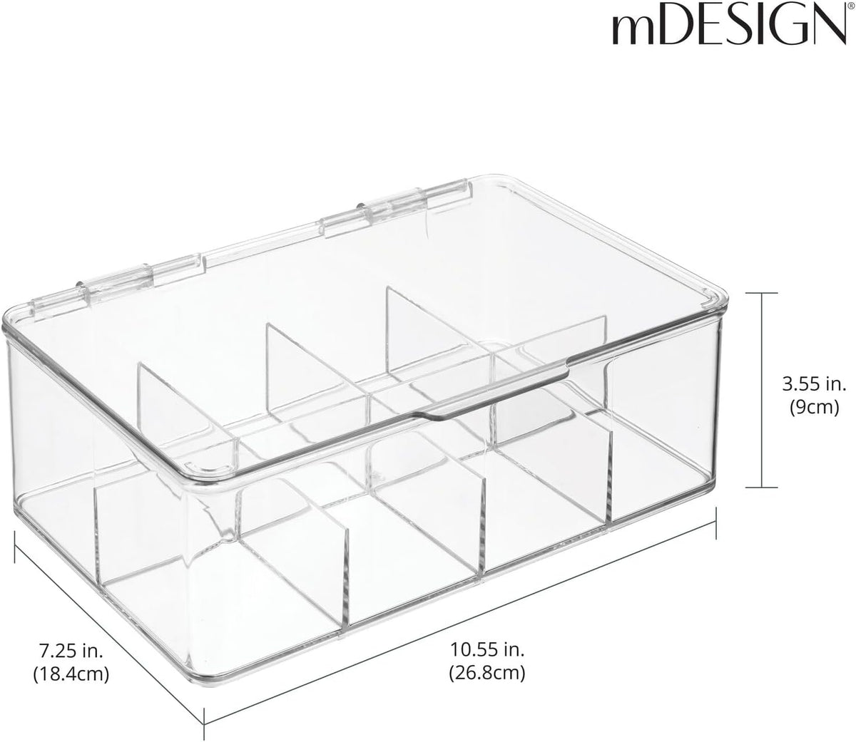 mDesign Tea Bag Single Serve Pouch Divided Box Holder Organizer, Clear