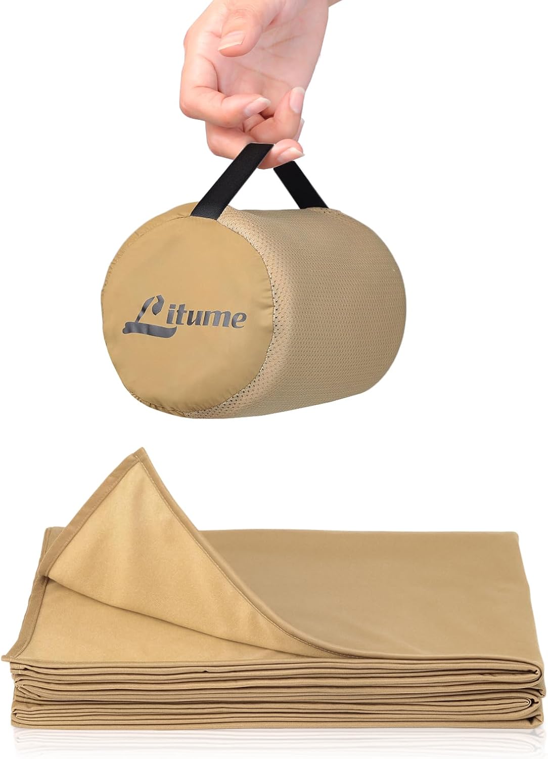 Litume Compact Travel Blanket for Airplane, Velvet, Dark Blue Gray
